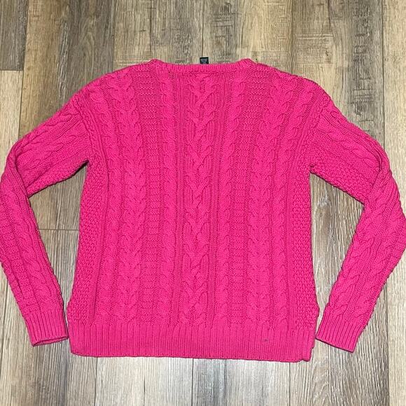 Lauren Ralph Lauren Classic Cable knit V Neck Sweater M Pink Preppy Classic Logo - Picture 3 of 5